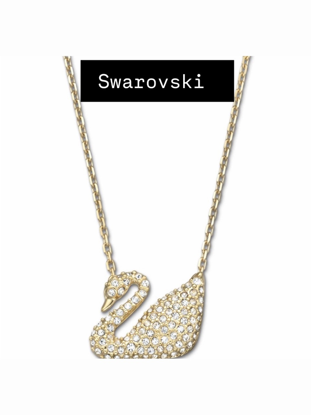 Swarovski Gold Crystal Swan Necklace with Clear Stones NWT